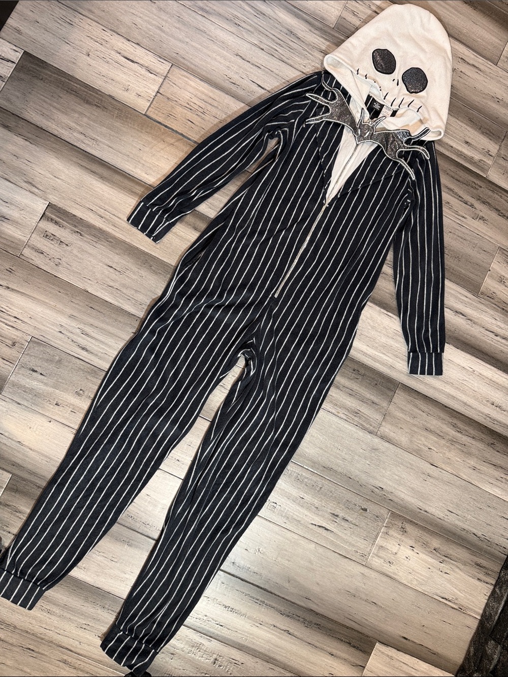 Jack Skellington Stripe Hooded Onesie - Black & Cream
